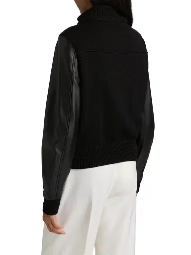 Proenza Schouler White Label Women's Elenora Rib-Knit Wool-Trimmed Leather Jacket - Black - Size 14 | Thumbnail 5 Proenza Schouler White Label Women's Elenora Rib-Knit Wool-Trimmed Leather Jacket - Black - Size 14 | Thumbnail 5
