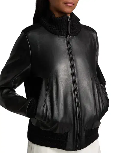 Proenza Schouler White Label Women's Elenora Rib-Knit Wool-Trimmed Leather Jacket - Black - Size 14 | Thumbnail 6 Proenza Schouler White Label Women's Elenora Rib-Knit Wool-Trimmed Leather Jacket - Black - Size 14 | Thumbnail 6