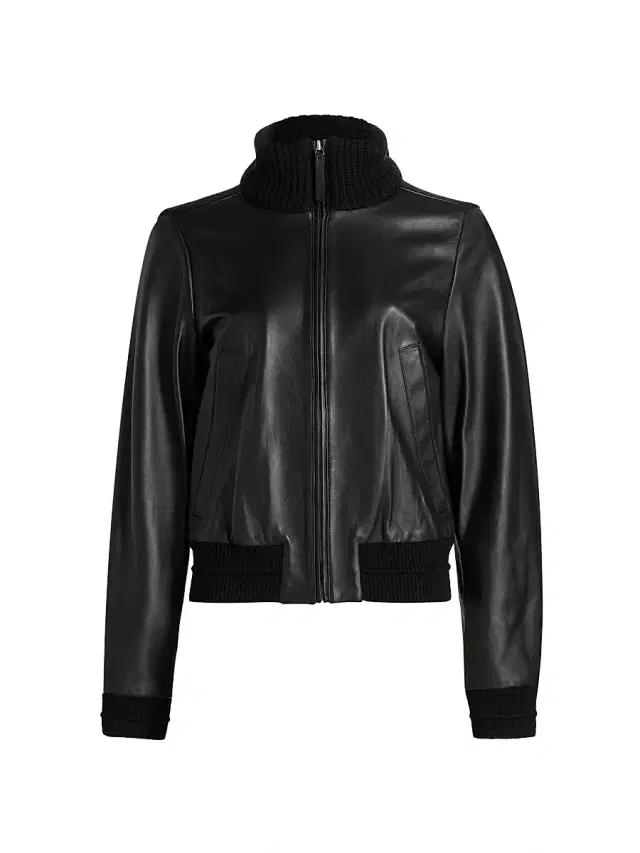Proenza Schouler White Label Women's Elenora Rib-Knit Wool-Trimmed Leather Jacket - Black