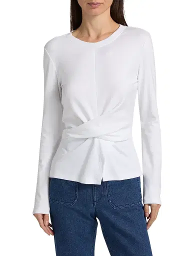 TANYA TAYLOR Women's Kelsey Twisted-Front Cotton Top - Optic White - Size XL | Thumbnail 3 TANYA TAYLOR Women's Kelsey Twisted-Front Cotton Top - Optic White - Size XL | Thumbnail 3