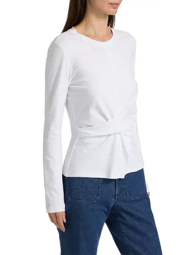 TANYA TAYLOR Women's Kelsey Twisted-Front Cotton Top - Optic White - Size XL | Thumbnail 4 TANYA TAYLOR Women's Kelsey Twisted-Front Cotton Top - Optic White - Size XL | Thumbnail 4