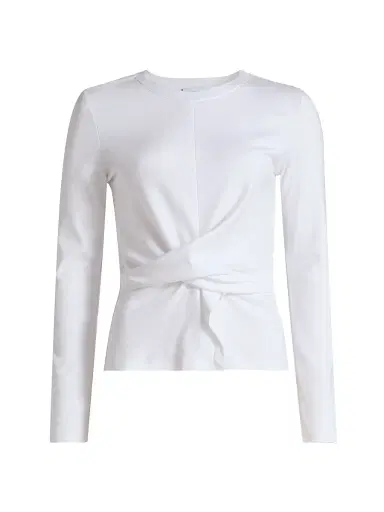 TANYA TAYLOR Women's Kelsey Twisted-Front Cotton Top - Optic White - Size XL | Thumbnail 1 TANYA TAYLOR Women's Kelsey Twisted-Front Cotton Top - Optic White - Size XL | Thumbnail 1