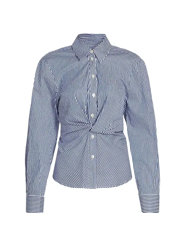 Tanya Taylor Women's Oakley Twisted Striped Cotton Top - Blue Optic White