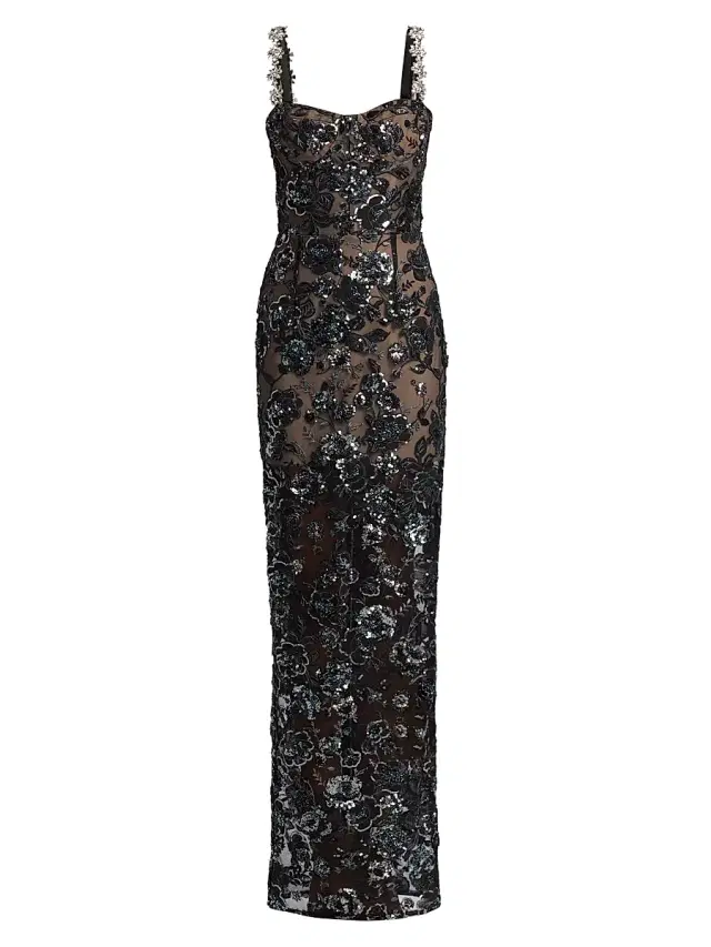 Women's Dahlia Embellished Floral-Sequined Maxi Dress - Black