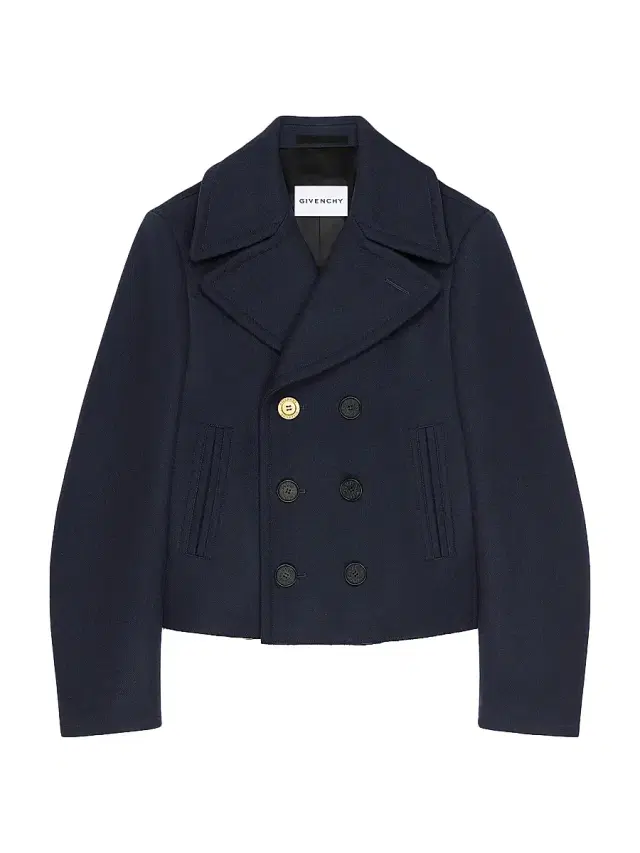 Men's Cropped Peacoat in Wool - Dark Navy
