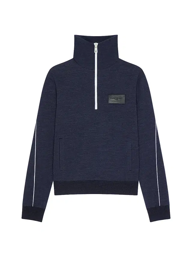 Men's Zipped Sweatshirt in Wool with Paris Patch - Dark Navy