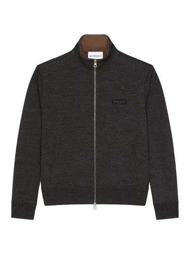 Givenchy Men's Zipped Sweatshirt in Wool with Paris Gros Grain - Grey Brown - Size XXL | Thumbnail 1