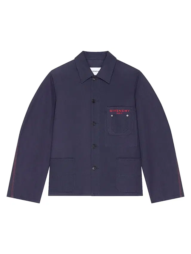 Men's Couture Seam Jacket in Denim Embroidered Paris - Navy