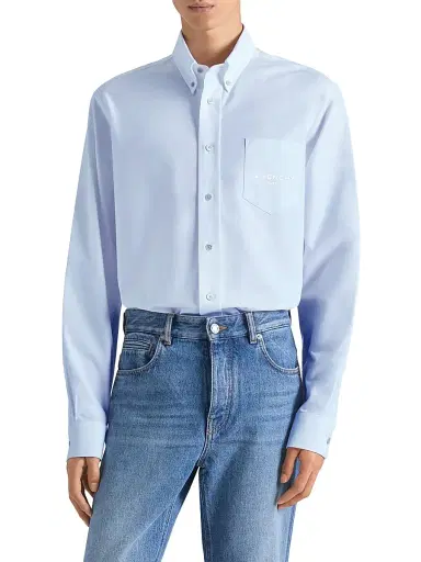 Givenchy Men's Shirt in Cotton Oxford with Paris Jacquard - Baby Blue - Size 17.5 | Thumbnail 3 Givenchy Men's Shirt in Cotton Oxford with Paris Jacquard - Baby Blue - Size 17.5 | Thumbnail 3