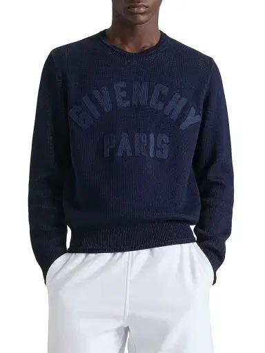 Givenchy Men's Sweater in Cotton Knit with Paris Embroidery - Dark Navy - Size XXL | Thumbnail 2 Givenchy Men's Sweater in Cotton Knit with Paris Embroidery - Dark Navy - Size XXL | Thumbnail 2