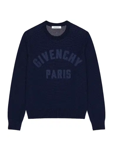 Givenchy Men's Sweater in Cotton Knit with Paris Embroidery - Dark Navy - Size XXL | Thumbnail 1 Givenchy Men's Sweater in Cotton Knit with Paris Embroidery - Dark Navy - Size XXL | Thumbnail 1