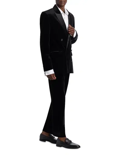 Balmain Men's Velvet & Satin Double-Breasted Blazer - Noir | Thumbnail 2 Balmain Men's Velvet & Satin Double-Breasted Blazer - Noir | Thumbnail 2