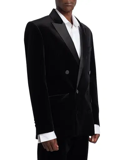 Balmain Men's Velvet & Satin Double-Breasted Blazer - Noir | Thumbnail 4 Balmain Men's Velvet & Satin Double-Breasted Blazer - Noir | Thumbnail 4