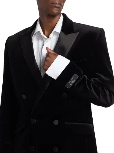 Balmain Men's Velvet & Satin Double-Breasted Blazer - Noir | Thumbnail 6 Balmain Men's Velvet & Satin Double-Breasted Blazer - Noir | Thumbnail 6