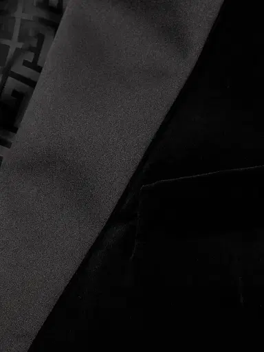 Balmain Men's Velvet & Satin Double-Breasted Blazer - Noir | Thumbnail 7 Balmain Men's Velvet & Satin Double-Breasted Blazer - Noir | Thumbnail 7