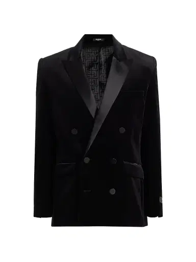 Balmain Men's Velvet & Satin Double-Breasted Blazer - Noir | Thumbnail 1 Balmain Men's Velvet & Satin Double-Breasted Blazer - Noir | Thumbnail 1