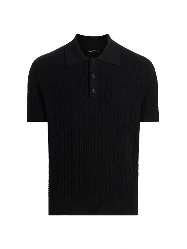 Men's Monogram Jacquard Wool Polo Shirt - Noir