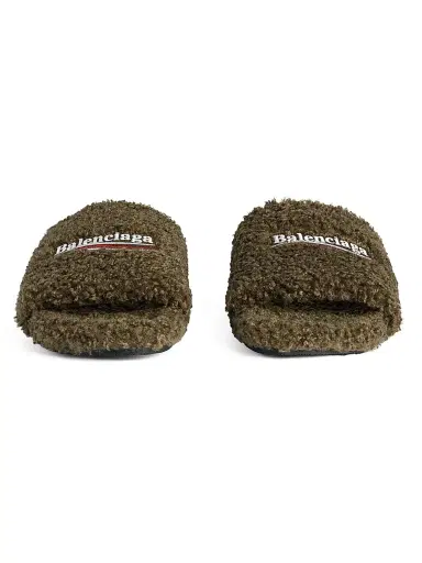 Balenciaga Men's Furry Slide Sandals - Army Green - Size 9 | Thumbnail 3