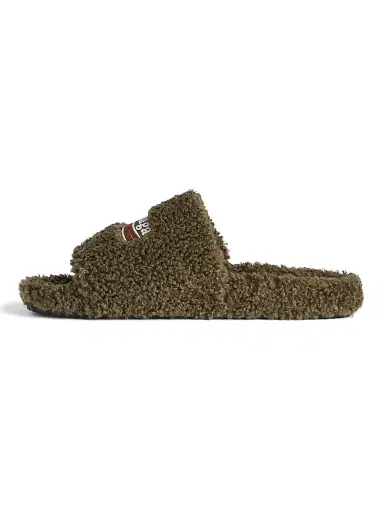 Balenciaga Men's Furry Slide Sandals - Army Green - Size 9 | Thumbnail 4