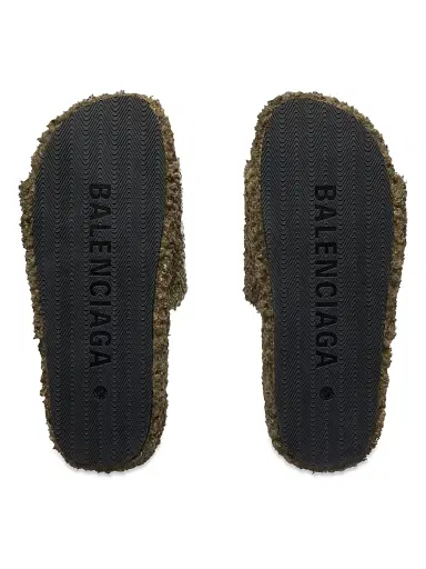Balenciaga Men's Furry Slide Sandals - Army Green - Size 9 | Thumbnail 7