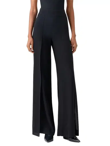 Akris Women's Fellia Silk Gerogette Wide-Leg Pants - Black - Size 16 | Thumbnail 3