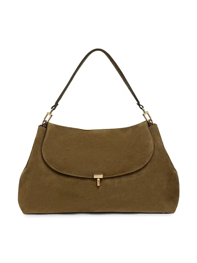 Women's T-Lock Suede Satchel - Dark Taupe
