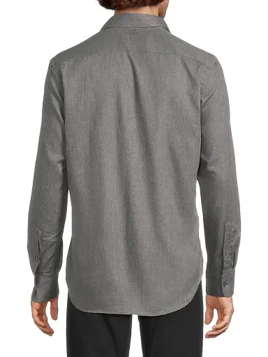 Canali Men's Solid Herringbone Woven Cotton Shirt - Dark Grey | Thumbnail 5