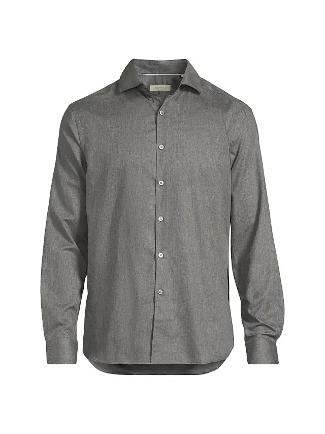 Men's Solid Herringbone Woven Cotton Shirt - Dark Grey
