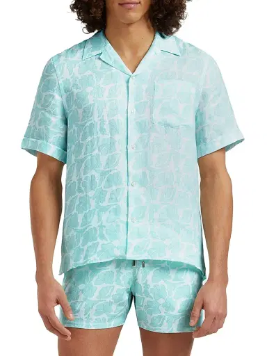 Vilebrequin Men's Seashells Linen Bowling Shirt - Blanc - Size XXXL | Thumbnail 4