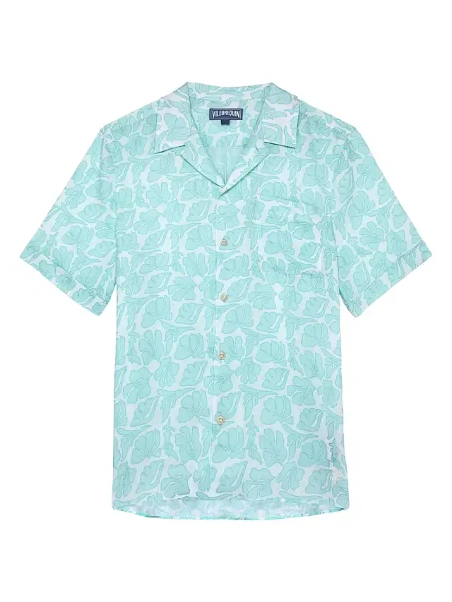 Vilebrequin Men's Seashells Linen Bowling Shirt - Blanc
