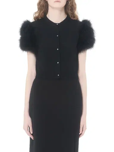 Valentino Garavani Women's Wool Knit Cardigan with Feathers - Black - Size XS | Thumbnail 2