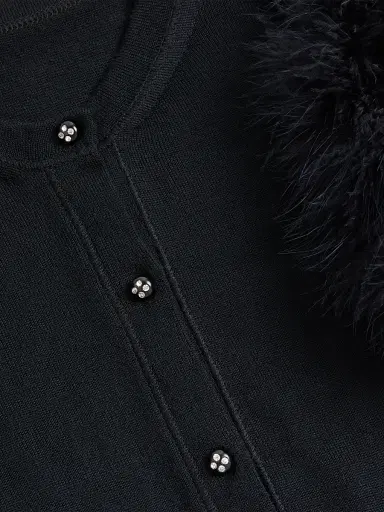 Valentino Garavani Women's Wool Knit Cardigan with Feathers - Black - Size XS | Thumbnail 7