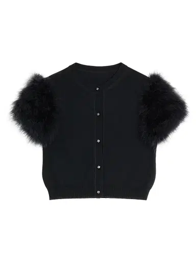 Valentino Garavani Women's Wool Knit Cardigan with Feathers - Black - Size XS | Thumbnail 1