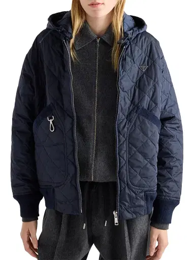 Prada Women's Re-Nylon Blouson Jacket with Hood - Blue | Thumbnail 3