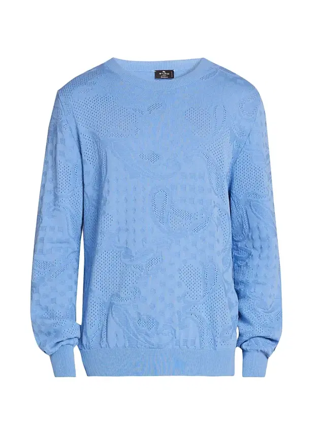 Men's Paisley Cotton Crewneck Sweater - Multicolor Azure Base
