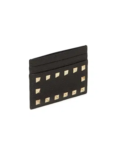 Valentino Garavani Women's Rockstud Grainy Calfskin Cardholder - Black | Thumbnail 4