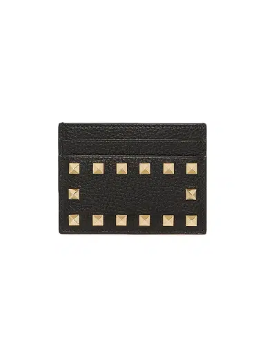 Valentino Garavani Women's Rockstud Grainy Calfskin Cardholder - Black | Thumbnail 1