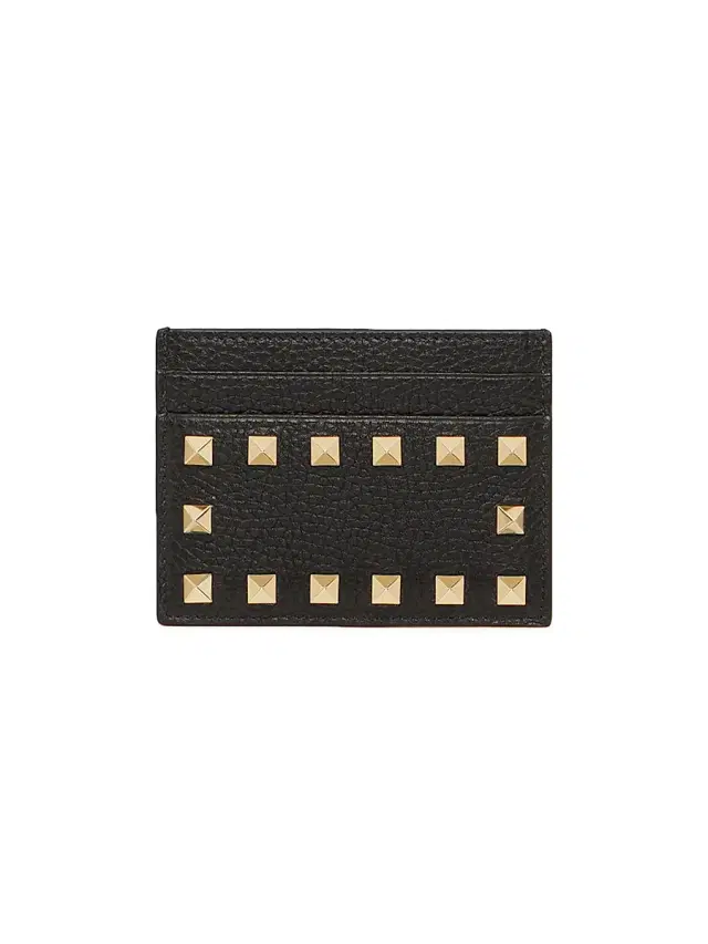 Women's Rockstud Grainy Calfskin Cardholder - Black