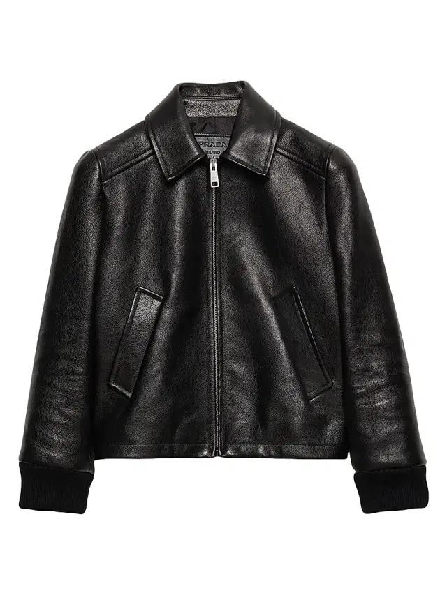 Women's Leather Blouson Jacket - Black