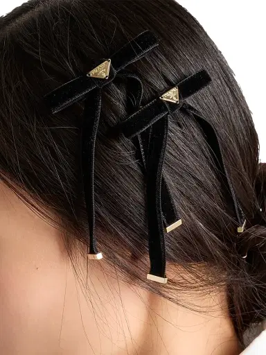 Prada Women's Velvet Hair Clips - Black | Thumbnail 4 Prada Women's Velvet Hair Clips - Black | Thumbnail 4