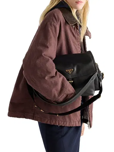 Prada Women's Explore Large Nappa Leather Shoulder Bag with Flap - Black | Thumbnail 1 Prada Women's Explore Large Nappa Leather Shoulder Bag with Flap - Black | Thumbnail 1