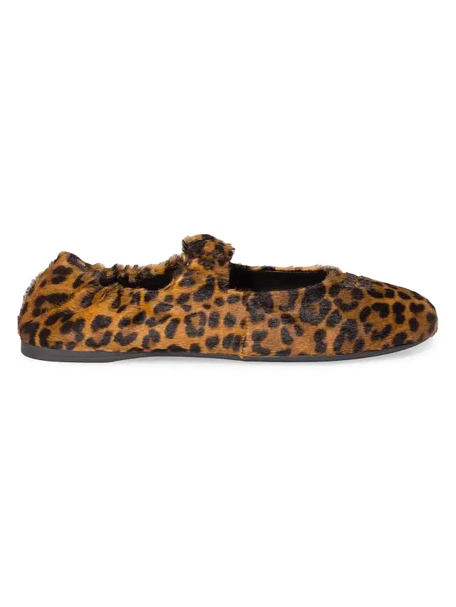 Women's Ruches Calf Hair Leather Ballerinas - Beige Khaki