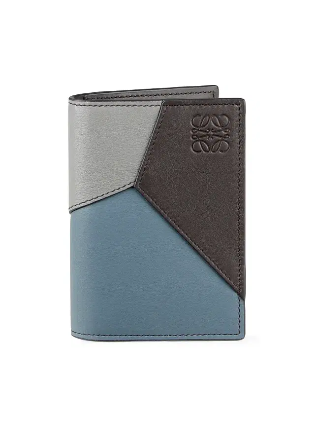 Men's Puzzle Edge Leather-Blend Bifold Card Holder - Asphalt Grey Storm Blue