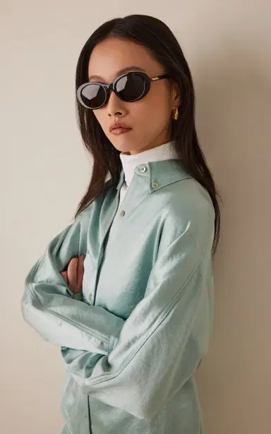 Bottega Veneta Black Oval-Frame Bio Injected Sunglasses | Thumbnail 2