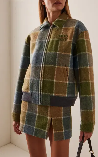 Miu Miu Checked Wool Blouson Jacket | Thumbnail 4 Miu Miu Checked Wool Blouson Jacket | Thumbnail 4