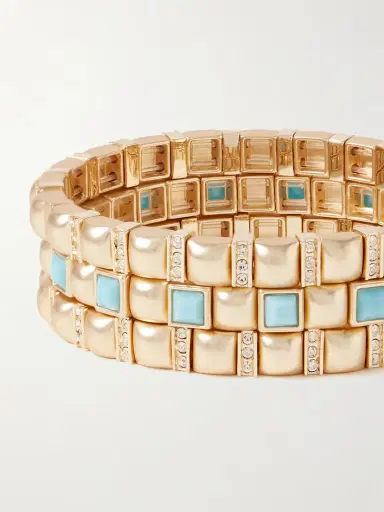 Roxanne Assoulin The Mini Jeweled Set Of Three Gold-tone Crystal And Enamel Bracelets | Thumbnail 4 Roxanne Assoulin The Mini Jeweled Set Of Three Gold-tone Crystal And Enamel Bracelets | Thumbnail 4