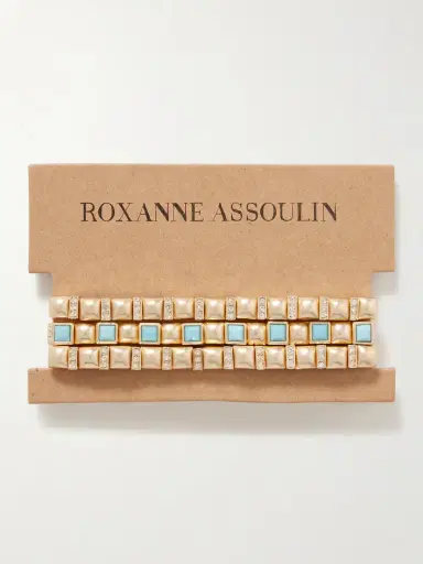 Roxanne Assoulin The Mini Jeweled Set Of Three Gold-tone Crystal And Enamel Bracelets | Thumbnail 5 Roxanne Assoulin The Mini Jeweled Set Of Three Gold-tone Crystal And Enamel Bracelets | Thumbnail 5