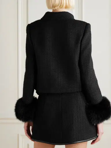Self-Portrait Cropped Plush-trimmed Bouclé-tweed Jacket | Thumbnail 3