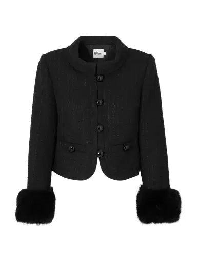 Self-Portrait Cropped Plush-trimmed Bouclé-tweed Jacket | Thumbnail 1
