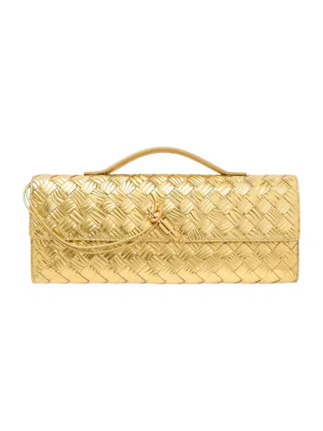 Long Andiamo Intrecciato Metallic Leather Clutch